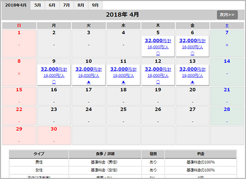 ご希望のお日にちと料金の確認